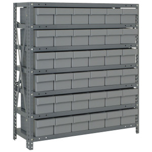Quantum Storage Systems 1839 Series Shelf Bin Shelving Unit with Super Tuff Drawers, 18"D x 36"L x 39"H, 7 Shelves, 36 Gray Bins - 1839-602GY