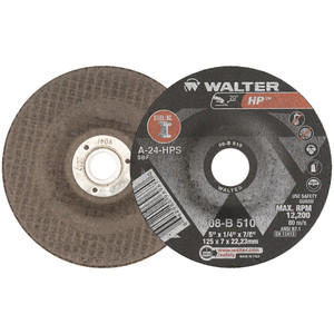 Walter Surface Technologies HP™ High Performance Grinding Wheel, Type 27, 5" Diameter, 7/8" Arbor, Grade A-30 - 08B510