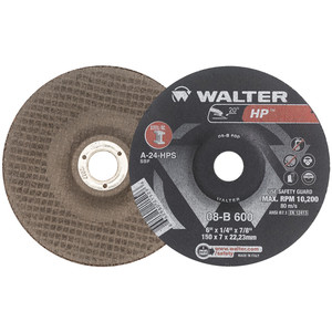 Walter Surface Technologies HP™ High Performance Grinding Wheel, Type 27, 7" Diameter, 7/8" Arbor, Grade A-24-HPS - 08B710