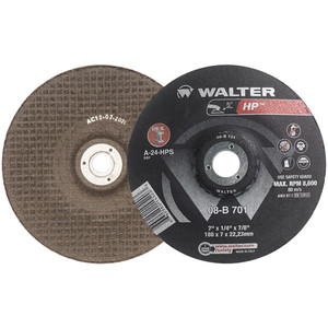Walter Surface Technologies HP™ High Performance Grinding Wheel, Type 28, 7" Diameter, 7/8" Arbor, Grade A-24-HPS - 08B701
