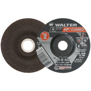 Walter Surface Technologies HP COMBO™ Depressed Center Combination Grinding Wheel, Type 27, 4-1/2" Diameter, 7/8" Arbor, Grade A-30-COMBO - 08B462