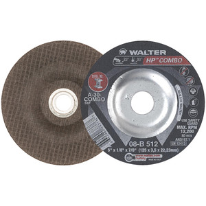 Walter Surface Technologies HP COMBO™ Depressed Center Combination Grinding Wheel, Type 27, 5" Diameter, 7/8" Arbor, Grade A-30-COMBO - 08B512