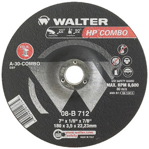 Walter Surface Technologies HP COMBO™ Depressed Center Combination Grinding Wheel, Type 27, 7" Diameter, 5/8"-11 Arbor, Grade A-24-COMBO - 08B717
