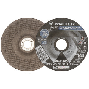 Walter Surface Technologies STAINLESS™ Grinding Wheel, Type 27, 4-1/2" Diameter, 1/4" Thickness - 08F460