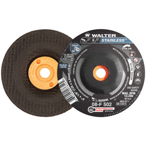 Walter Surface Technologies STAINLESS™ Grinding Wheel, Type 27S Spin-On, 4-1/2" Diameter, 1/8" Thickness - 08F452
