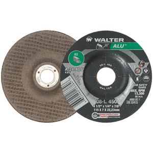 Walter Surface Technologies ALU™ Grinding Wheel for Aluminum & Non-Ferrous Metals, 4-1/2" Diameter, 1/4" Thickness, 5/8"-11 Arbor - 08L455