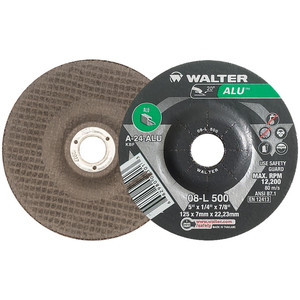 Walter Surface Technologies ALU™ Grinding Wheel for Aluminum & Non-Ferrous Metals, 5" Diameter, 1/4" Thickness, 7/8" Arbor - 08L500