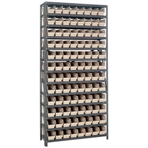 Quantum Storage Systems 1875 Series Economy Shelf Bin Shelving Unit, 18"D x 36"L x 75"H, 13 Shelves, 96 Ivory Bins - 1875-103IV