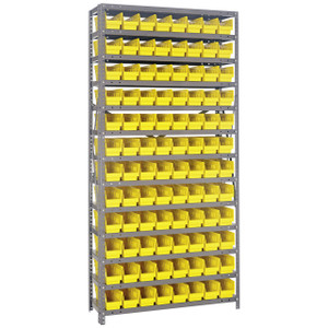 Quantum Storage Systems 1875 Series Economy Shelf Bin Shelving Unit, 18"D x 36"L x 75"H, 13 Shelves, 96 Yellow Bins - 1875-103YL