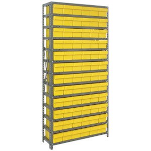 Quantum Storage Systems 1875 Series Shelf Bin Shelving Unit with Super Tuff Drawers, 18"D x 36"L x 75"H, 13 Shelves, 72 Yellow Bins - 1875-602YL