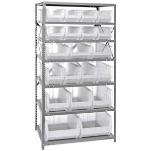 Quantum Storage Systems 2475 Series HULK 24" Container Steel Shelving System, 24"D x 36"L x 75"H, 7 Shelves, 20 Clear Bins - 2475-20-MIXCL