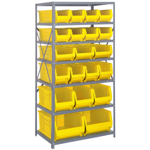 Quantum Storage Systems 2475 Series HULK 24" Container Steel Shelving System, 24"D x 36"L x 75"H, 7 Shelves, 20 Yellow Bins - 2475-20-MIXYL