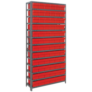 Quantum Storage Systems 2475 Series Shelf Bin Shelving Unit with Super Tuff Drawers, 24"D x 36"L x 75"H, 13 Shelves, 72 Red Bins - 2475-603RD