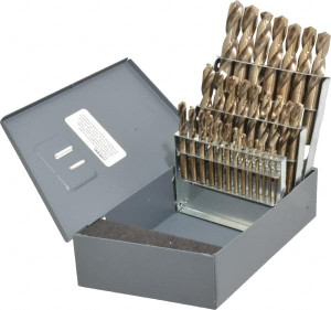 Hertel 1/16 to 1/2", 135° Point, Bright Finish, Cobalt Screw Machine Length Drill Bit Set 29 Piece, Split Point, Straight Shank 74130048 - 74130048