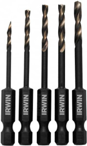 IRWIN 1/8 to 1/4", Black Oxide & Bright Finish, High Speed Steel Hex Shank Drill Bit Set 5 Piece, 2-3/4, 3-1/8, 3-1/2, 4" OAL, Series Turbomax 1881279 - 57712754