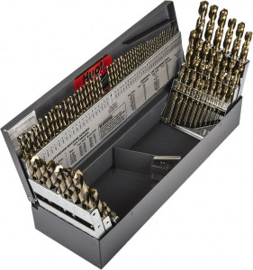 Precision Twist Drill 1/16 to 1/2", 135° Point, Gold Finish, Cobalt Jobber Length Drill Bit Set 114 Piece, Split Point, Straight Shank, Series 2ACO, R10CO & R18CO 099705 - 78582541