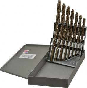 Triumph Twist Drill 1/16 to 1/2", 135° Point, Gold Finish, Cobalt Jobber Length Drill Bit Set 15 Piece, Split Point, Straight Shank, Series T18C 099826 - 09701046