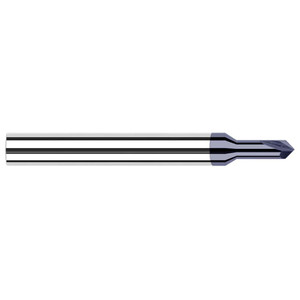 Harvey Tool 1/16" Diam 90°/90° 2-Flute Single End Solid Carbide Chamfer Mill AlTiN Finish, 1-1/2" OAL, 1/8" Shank Diam, 1/32" LOC 998945-C3 - 66459983