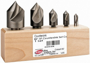 KEO 5 Piece, 1/4 to 1" Head Diam, 82° Included Angle, Single End Countersink Set 1-1/2 to 2-3/4" OAL, 1/4 to 1/2" Shank Diam, 1 Flute, Cobalt 50058 - 44851285