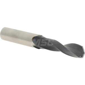Accupro 9/16" 140° Spiral Flute Solid Carbide Screw Machine Drill Bit AlTiN Finish, Right Hand Cut, 53.6mm Flute Length, 110mm OAL, Standard Point, Straight Shank, Through Coolant SCDR-9/16-3X - 77713097