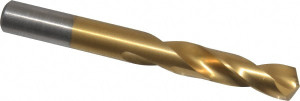 Chicago-Latrobe 0.339" 135° Spiral Flute High Speed Steel Screw Machine Drill Bit TiN Finish, Right Hand Cut, 1-11/16" Flute Length, 3" OAL, Split Point, Straight Shank 48249 - 06131759