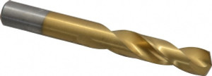 Chicago-Latrobe 0.413" 135° Spiral Flute High Speed Steel Screw Machine Drill Bit TiN Finish, Right Hand Cut, 2" Flute Length, 3-3/8" OAL, Split Point, Straight Shank 48257 - 06131833