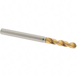 OSG #27 130° Spiral Flute Vanadium High Speed Steel Screw Machine Drill Bit TiN Finish, Right Hand Cut, 20mm Flute Length, 52mm OAL, Faceted Point, Straight Shank 8595366 - 60248606