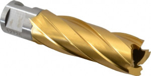 Hougen 13/16" Diam x 2" Deep High Speed Steel Annular Cutter TiN Finish, 3/4" Shank Diam, Weldon Flat Shank, 2 Flats on Shank 12726 - 03744232