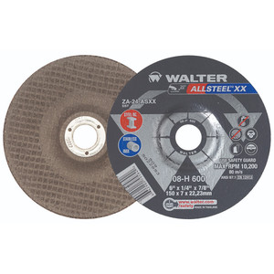 Walter Surface Technologies HP XX™ Grinding Wheel, Type 27, 6" Diameter, 1/4" Thickness, 7/8" Arbor, Grade: ZA-24 - 08H600