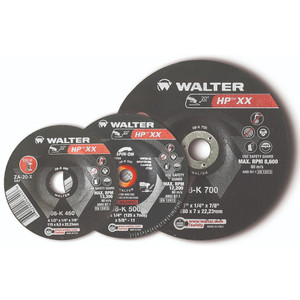 Walter Surface Technologies HP XX™ Grinding Wheel, Type 27S, 7" Diameter, 1/4" Thickness, 5/8"-11 Metal Hub Arbor, Grade: ZA-24 - 08H705