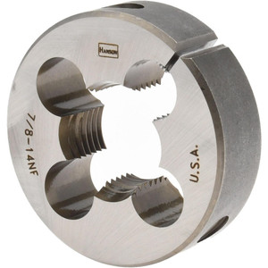 IRWIN HANSON Round Die: 7/8-14, 2" OD, Carbon Steel Adjustable, Right Hand Thread 4263 - 03756608