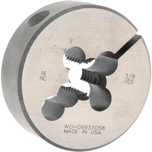 Made in USA Round Die: 3/8-16, High Speed Steel Adjustable, Right Hand Thread 03694155 - 03694155