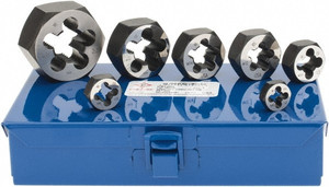 Cle-Line M6x1.00 to M20x2.50 Metric, Hex Die Set 7 Piece Set, Comes with Metal Case C67283 - 53425559