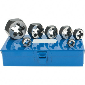Greenfield Threading M6x1.00 to M20x2.50 Metric, Hex Die Set Carbon Steel, 7 Piece Set, Comes with Metal Case 403522 - 33163635