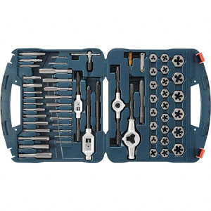 Bosch Tap & Die Set: 6-32 to 1/4-18 Taps, 6-32 to 3/4-16 Dies, Metric Carbon Steel, 1" Hex Dies, Plug, 58 Pc BTD58S - 20061727 Bosch Tap & Die Set: 6-32 to 1/4-18 Taps, 6-32 to 3/4-16 Dies, Metric Carbon Steel, 1" Hex Dies, Plug, 58 Pc BTD58S - 20061727