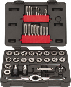 GEARWRENCH Tap & Die Set: #4-40 to 1/2-20 Taps, #4-40 to 1/2-20 Dies, NPT, UNC & UNF Carbon Steel, 1" Hex Dies, Plug, 42 Pc 3885 - 01320126