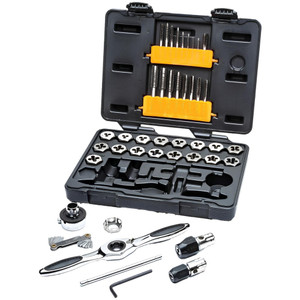 GEARWRENCH Tap & Die Set: M3 x 0.5 to M12 x 1.75 Taps, M3 x 0.5 to M12 x 1.75 Dies, BSP, Metric Coarse & Metric Fine Carbon Steel, 1" Hex Dies, Plug, 40 Pc 3886 - 01320142