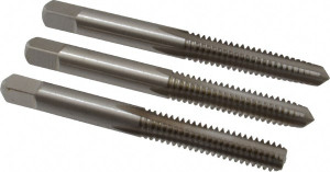 Cleveland Twist Drill Tap Set: 1/4-20 UNC, 4 Flute, Bottoming Plug & Taper, High Speed Steel, Bright Finish 2.5" OAL, Right Hand, 3 Pc C54447 - 40203580