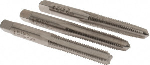 Cleveland Twist Drill Tap Set: Metric, 4 Flute, Bottoming Plug & Taper, High Speed Steel, Bright Finish 2.5" OAL, Right Hand, 3 Pc C54416 - 45729381
