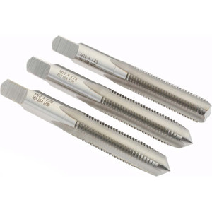 Made in USA Tap Set: M10 x 1.25 Metric Fine, 4 Flute, Bottoming Plug & Taper, High Speed Steel, Bright Finish 2-15/16" OAL, Right Hand, 3 Pc 20428 - 45647807