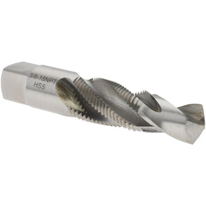 Value Collection Combination Drill Tap: 3/8-18, 4 Flutes, High Speed Steel 37/64" Drill, 1-1/16" Thread Length, 3-1/2" OAL 00382317 - 00382317
