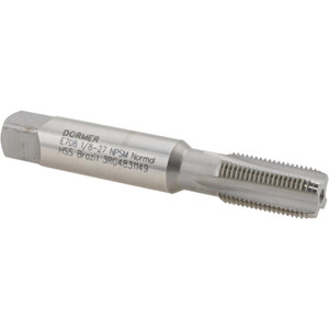 Dormer Pramet Standard Pipe Tap: 1/8-27, NPSM, 4 Flutes, High Speed Steel, Bright/Uncoated 0.7486" Thread Length, 2.758" OAL, Series E708 5977560 - 01549112