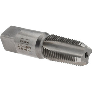 IRWIN HANSON Standard Pipe Tap: 3/8-18, NPT, Taper, 4 Flutes, Carbon Steel, Bright/Uncoated NPT, Taper Chamfer 1904P - 52378916