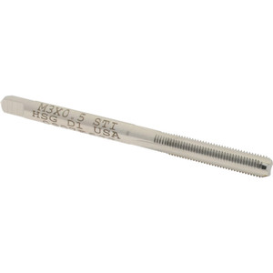 Hertel Hand STI Tap: M3 x 0.5 Metric Course, D1, 3 Flutes, Bottoming Chamfer 2" OAL, High Speed Steel, Bright Finish K007254AS - 87145330