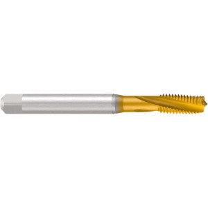 EMUGE-FRANKEN Spiral Flute Tap: M10x1.50 Metric Coarse, 3 Flutes, Bottoming, 6H Class of Fit, Cobalt, TIN Coated 0.866" Thread Length, 2-15/16" OAL, Right Hand Thread AU461400.0100 - 01539204