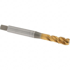 OSG Spiral Flute Tap: M10x1.50 Metric Coarse, 3 Flutes, Modified Bottoming, 6H Class of Fit, Vanadium High Speed Steel, TIN Coated 100 mm OAL, Right Hand Thread 2391805 - 04427845