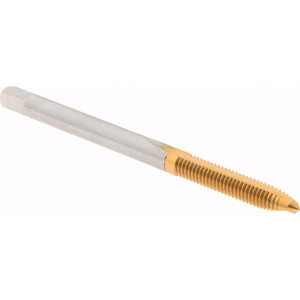 Hertel Spiral Point Tap: M3.5x0.60 Metric Coarse, 2 Flutes, Plug, 6H Class of Fit, High Speed Steel, TiN Coated 11/16" Thread Length, 2" OAL, Right Hand, D4, K027727AS25 - 07681810