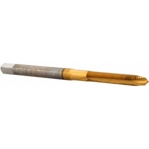 Hertel Spiral Point Tap: M3x0.50 Metric Coarse, 2 Flutes, Plug, High Speed Steel, TiN Coated 5/8" Thread Length, Right Hand, D1, K020091AS25 - 07684525
