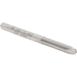 Hertel Spiral Point Tap: M4.5x0.75 Metric Coarse, 2 Flutes, Plug, High Speed Steel, Bright Finish 7/8" Thread Length, Right Hand, D2, K020139AS - 07684582