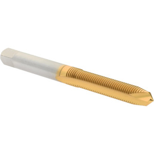 Hertel Spiral Point Tap: M6x0.75 Metric Fine, 2 Flutes, Plug, High Speed Steel, TiN Coated 1" Thread Length, Right Hand, D3, K025232AS25 - 07681646